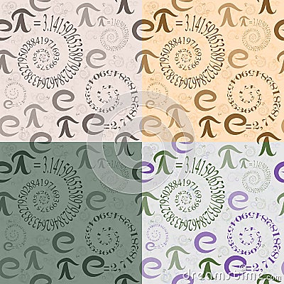 Seamless pattern of letters e and Pi in the form spirals Vector Illustration