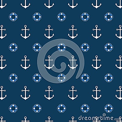 Seamless pattern with a lifeline and anchor. Bright sea background. Vector pattern Stock Photo