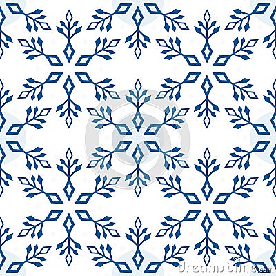 Seamless pattern from light blue snowflakes on a white background. Abstract geometric winter shapes, vector illustration Vector Illustration