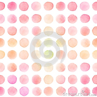 Seamless pattern with light red, pink and yellow watercolor round brush strokes Stock Photo