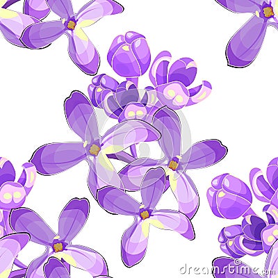 Seamless pattern Lilac branch flowers blooming spring. Vector il Vector Illustration