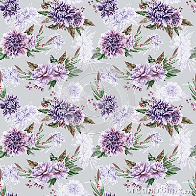 Seamless pattern with lilac dahlia. Stock Photo