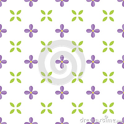 Seamless pattern with lilac flower and leaf. Vector Illustration