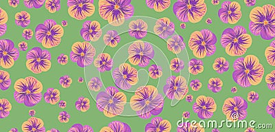 Seamless pattern lilac flowers on green background. Stock Photo