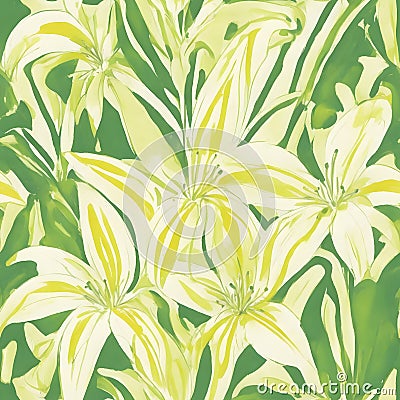 seamless pattern with lilies water color lily elegant green whitegreen bamboo background seamless watercolor Cartoon Illustration