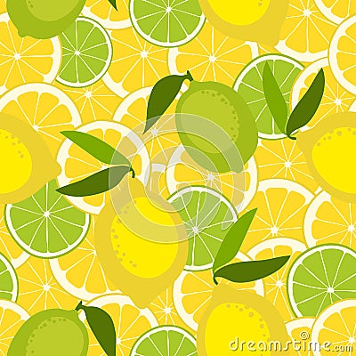 Seamless pattern with lime and lemon. Vector Illustration