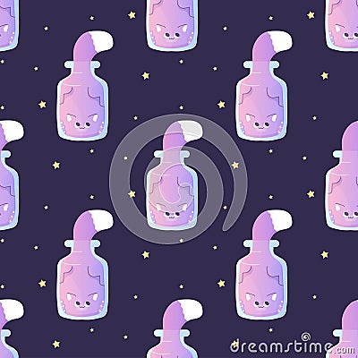 Seamless pattern,line art,cat in a can , occultism magic Vector Illustration