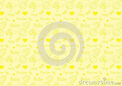 Seamless pattern in line style icon with baby toys theme fully editable resizable vector in soft yellow color Stock Photo