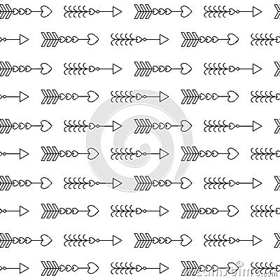 Seamless pattern with linear love arrows. Flat design. Vector Vector Illustration