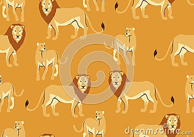 Seamless pattern with of lions. Vector Illustration