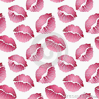 Seamless pattern with lip prints, red lips on white background. Vector illustration Vector Illustration