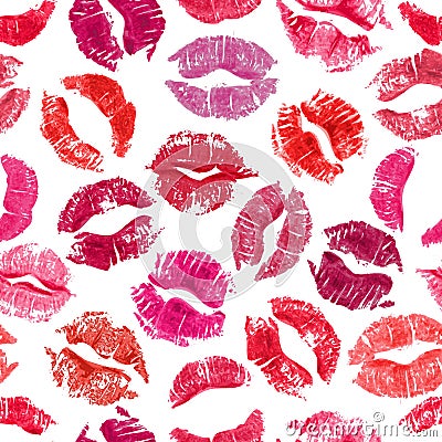 Seamless pattern with lipstick kisses. Vector Illustration