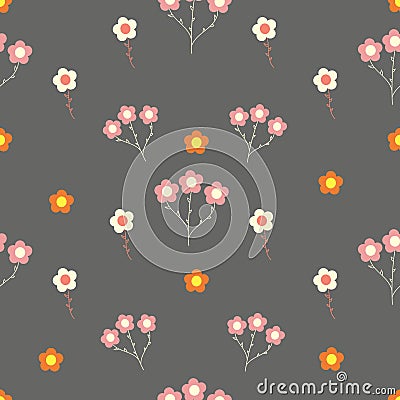 Seamless pattern little colorful daisy flower with ashy background Vector Illustration