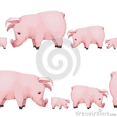 Seamless pattern with little cute piglets on white background. pig family. symbol of 2019 Stock Photo