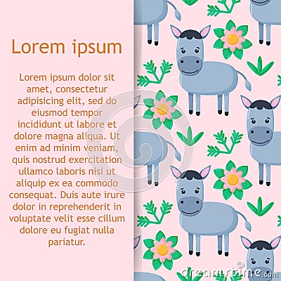 Seamless pattern with little donkey. Kids cute textile print. Vector Illustration