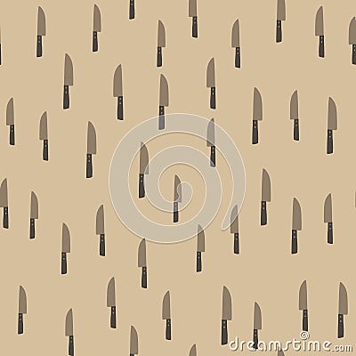 Seamless pattern with little knife silhouettes. Stylized kitchen print on beige background. Cooking tools backdrop Cartoon Illustration