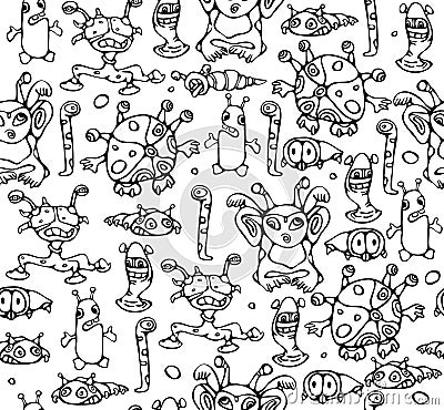 Seamless pattern of little monsters. Vector Illustration