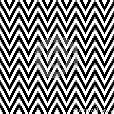 Seamless Pattern Little Pixel Chevron Black And White Vector Illustration