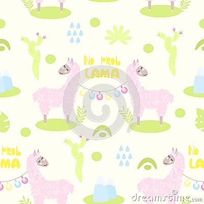 Seamless pattern with llama no problama - vector illustration, eps Vector Illustration
