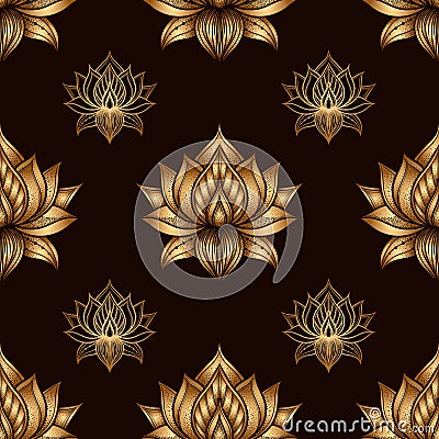 Seamless pattern with lotus flowers. Vector hand drawn illustration. Vector Illustration