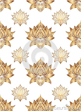 Seamless pattern with lotus flowers. Vector hand drawn illustration. Vector Illustration