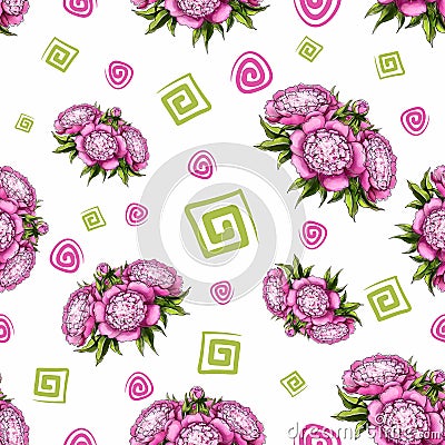 Seamless pattern with lovely delicate peonies Stock Photo