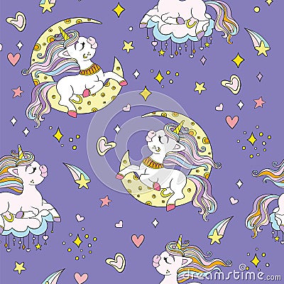 Seamless pattern with lovely unicorn singer vector Vector Illustration