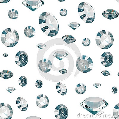 Seamless pattern of luxury diamonds isolated on white backgrounds. Shiny crystals. 3d render Stock Photo