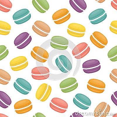 Seamless pattern with macaroons. Colorful macarons cake. Flat st Vector Illustration