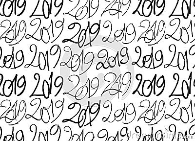 Seamless Pattern made with 2019 hand drawn Signs Vector Illustration