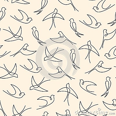 Seamless pattern made of one line swallows Vector Illustration