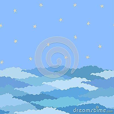 Seamless pattern made from sky with stars and clouds Vector Illustration