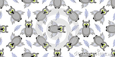 Seamless pattern magic and sorcery. Owl. Gray bird. Hogwarts School of Magic. Teenage Textiles Vector Illustration