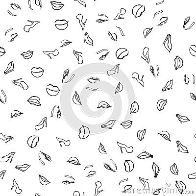 Seamless pattern make up and fashion, glamour contrasty in vogue style. Female fashion black and white sketch vector Vector Illustration