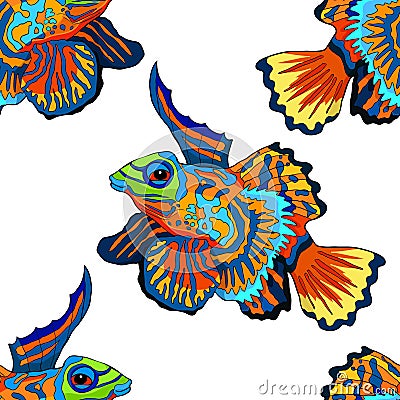 seamless pattern Mandarin fish is Chinese perch. vector illustration Vector Illustration