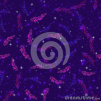 Seamless pattern of many bright stars in the night sky can be used for wallpaper, textile, background.ultraviolet leaves abstract Stock Photo