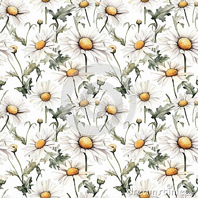 Seamless pattern with many chamomiles. Stock Photo