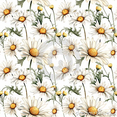 Seamless pattern with many chamomiles. Stock Photo