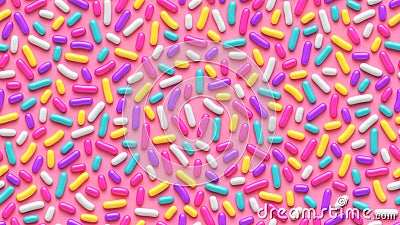 Seamless pattern with colorful sprinkles on pink background Stock Photo