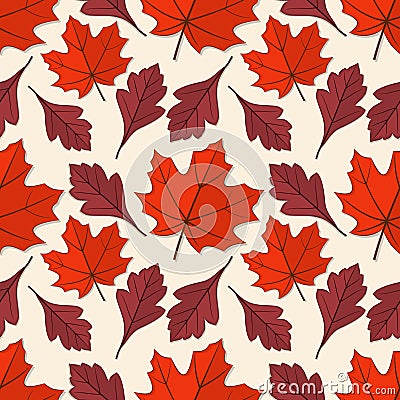 Seamless pattern with maple and hawthorn leaves. Vector Illustration