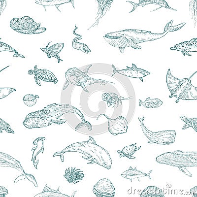 The seamless pattern of marine animals. Vector Illustration