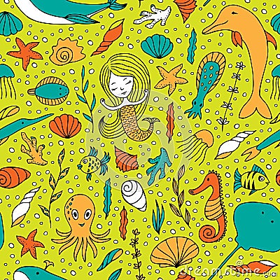 Seamless pattern marine life. Vector Illustration