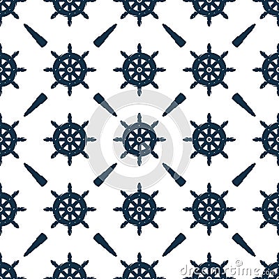 Seamless pattern of marine nautical captain helm Vector Illustration