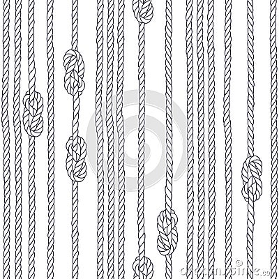 Seamless pattern with marine rope and knots on a white background. Stock Photo