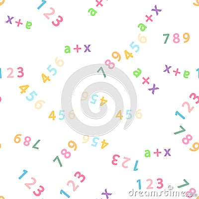 Seamless pattern with mathematical formulas and numbers. Algebra and geometry, calculations tangent, cotangent, sine Vector Illustration
