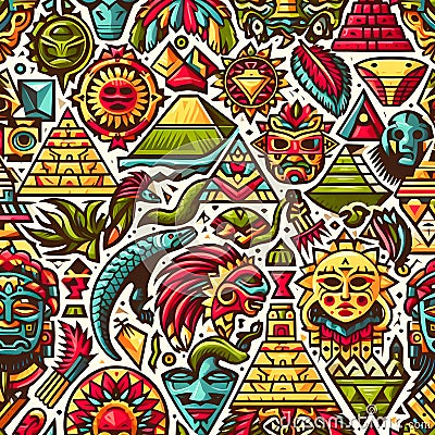 Seamless pattern with mayan symbols. Stock Photo