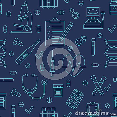 Seamless pattern medical icons, clinic vector illustration. Hosp Vector Illustration