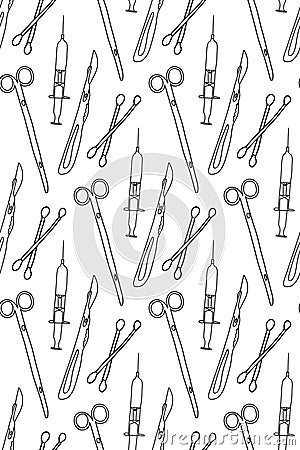 Seamless pattern with medical instruments Cartoon Illustration