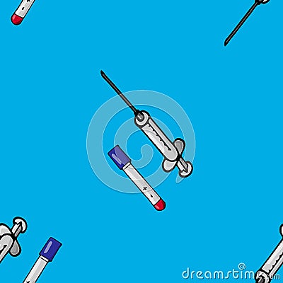 Seamless pattern medical syringe test sample, treatment of infection Vector Illustration