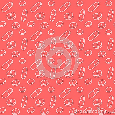 Seamless pattern with medicines, capsules, medicaments, drugs, pills and tablets. Medical pharmacy backgrounds and textures. Cartoon Illustration